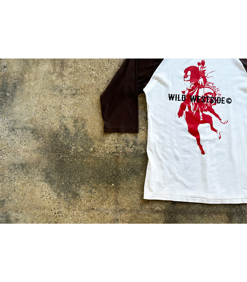 Wild Westside Baseball Tee - Logo / Horse (Brown/White)