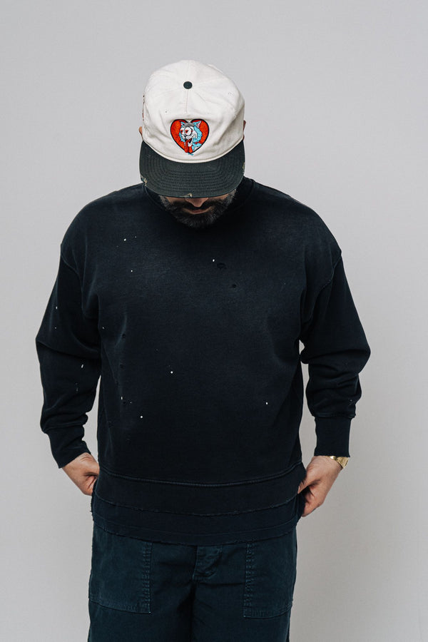 Painted French Terry Darted Crewneck - Vintage Black